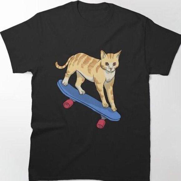 Skate Cat Cartoon 1 Classic Parent Outfit Streetwear Cozy T Shirt 170 - Picture 1 of 5